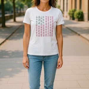 Columbia White‎ Tee with Pink and Blue Graphic